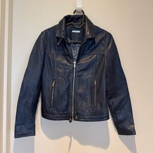 Massimo Dutti Navy Blue Soft Leather Jacket - Women XS